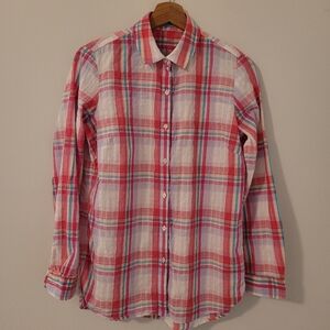J McLaughlin Women's Shirt small plaid Red button shirt Classic Weekend Wear